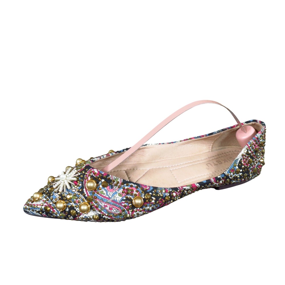 Siketu J723-1 Women Pointed Toe Flat 37 Dressy Paisley Studded Embellished Multi